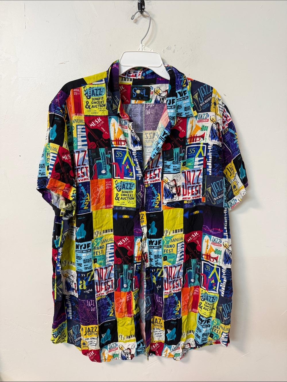 Disney Multicolor Jazz Poster Short-Sleeve Button-Down Shirt